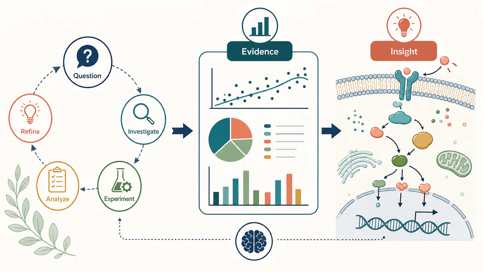 Infografía científica con datos de investigación, un diagrama de proceso y una jerarquía visual clara