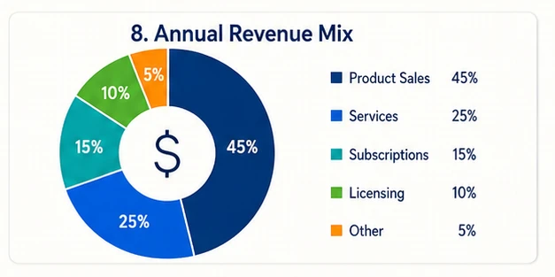 Pie chart showing annual revenue mix by product line