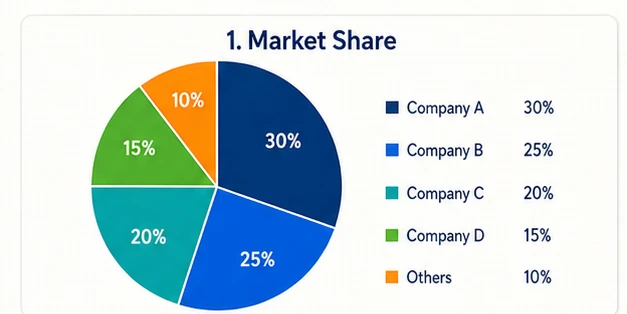 Pie chart showing market share by five companies