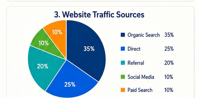 Pie Chart Maker workspace showing website traffic rows and a percentage chart
