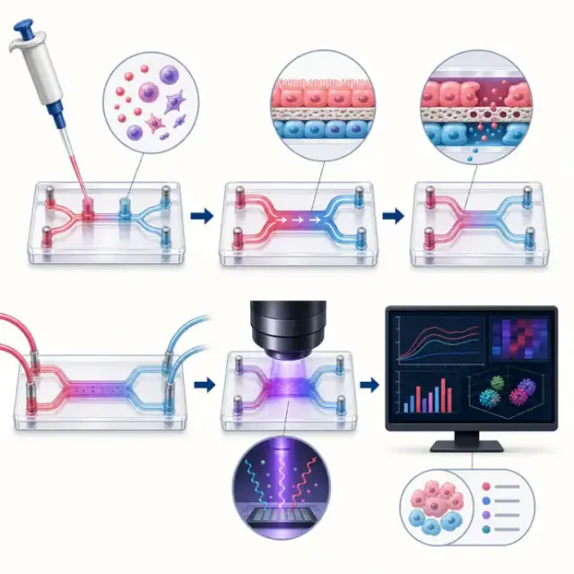 Microfluidic organ-on-chip workflow, an AI scientific figure example created with GPT Image 2 in FigEditor