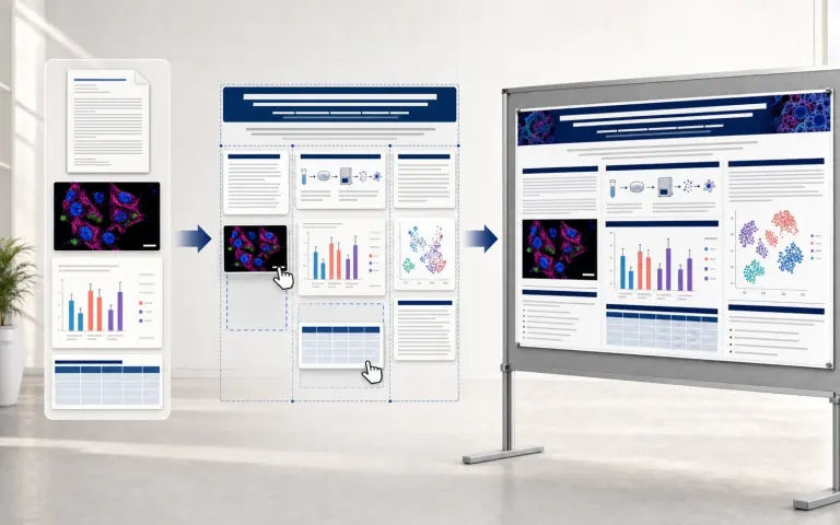 Scientific conference poster with research visuals