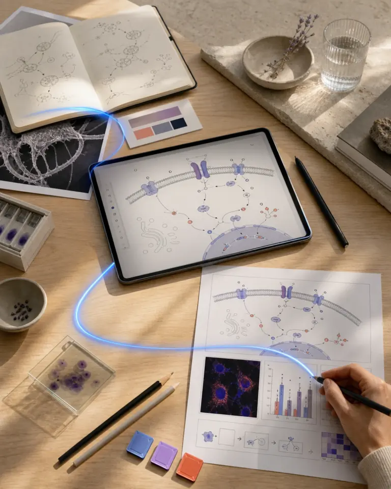 Three-stage scientific figure workflow preview